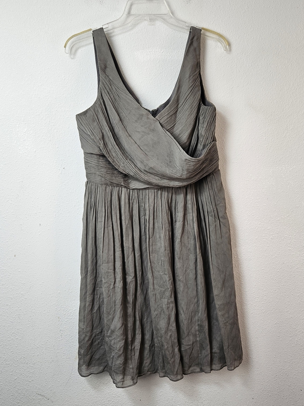 J. Crew Silk Gray Sleeveless Draped Cocktail Dress Size 16 Short